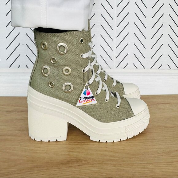 ❤️Converse Chuck 70 De Luxe High Heel Green Platform Sz 7.5 Womens Boots A11175C - Picture 3 of 12